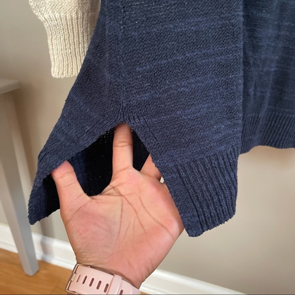 Madewell Raglan Baseball Sweater Size Medium Navy Blue & Cream Linen/Cotton/Silk - Picture 6 of 9